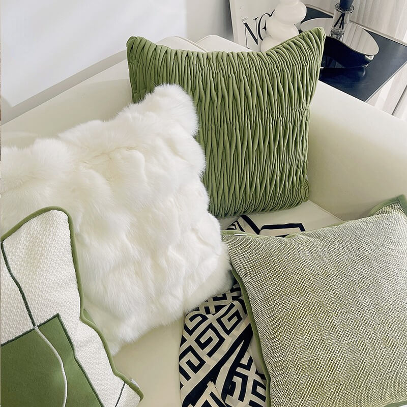 Luxury Pleated Embroidered Cotton Linen Green PillowcaseHOME PILLOWS, PillowcasesNEW TOWN BAZAAR