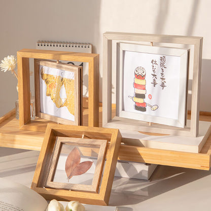 Cadre Photo Cadre Spécimen En Bois Rotatif Carré Double Face Transparent