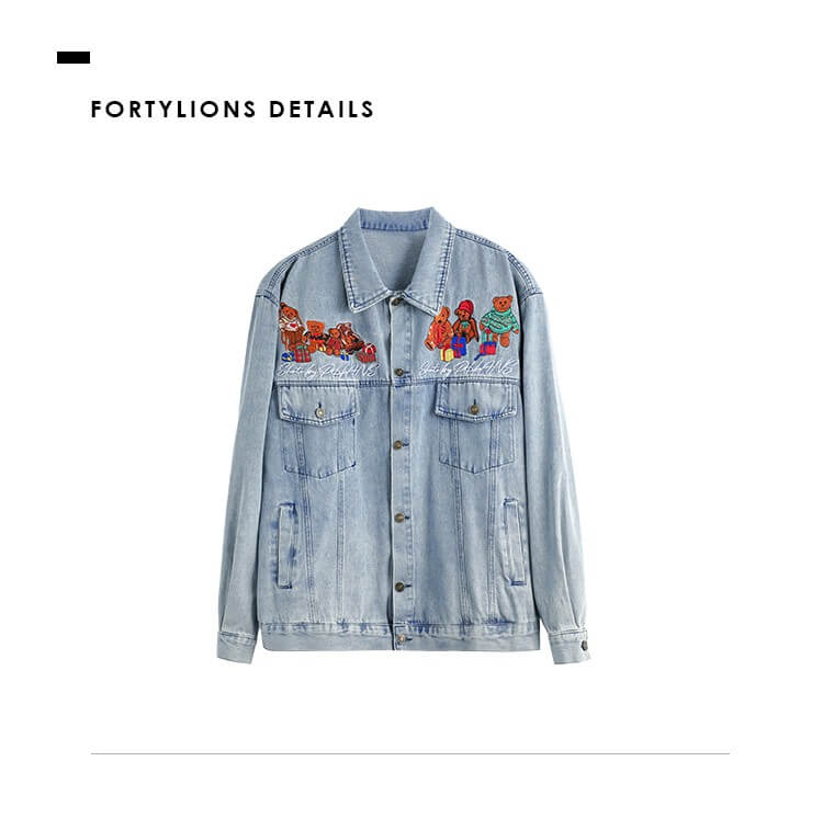 Vintage Style Casual Oversize Bear Denim Jacket