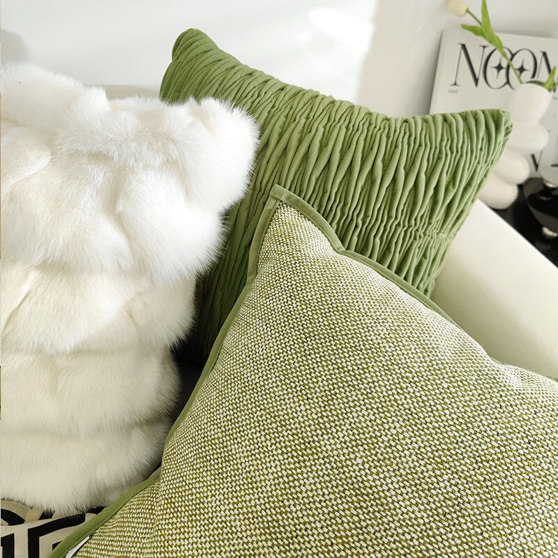 Luxury Pleated Embroidered Cotton Linen Green PillowcaseHOME PILLOWS, PillowcasesNEW TOWN BAZAAR