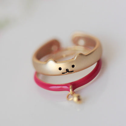 Cat Frosted Drip Glaze Bell Open Ring