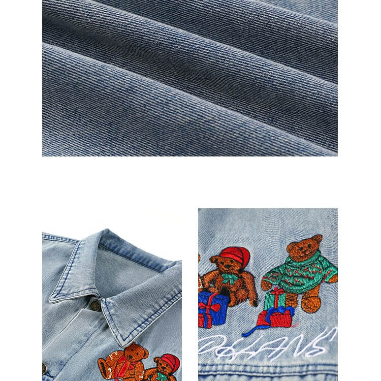 Vintage Style Casual Oversize Bear Denim Jacket