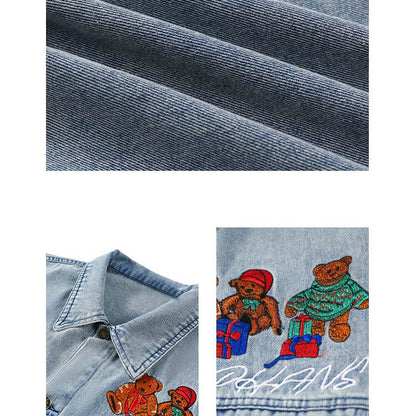 Vintage Style Casual Oversize Bear Denim Jacket