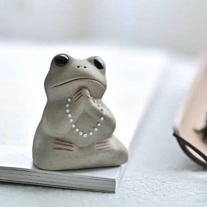 Tea Pet Zen Buddhist Ceramic Lotus Leaf Frog Ornament