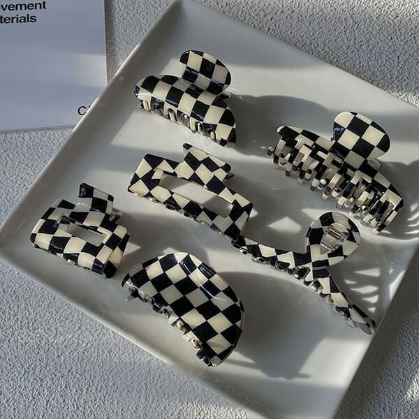 Black and White Checkerboard Hair Clips