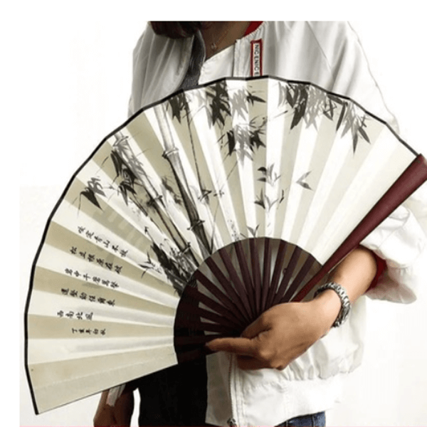 Éventail pliant en bambou et soie de style chinois