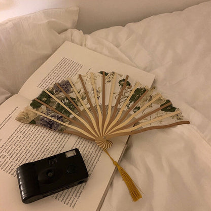 Vintage Womens Folding Satin Hand Fan