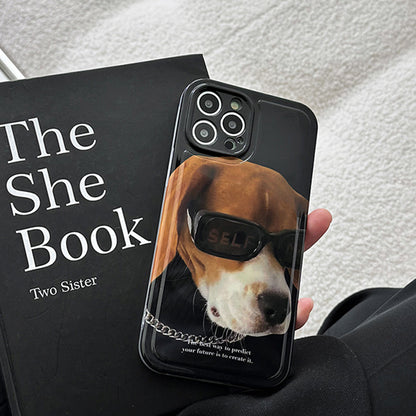 Black iPhone Case with Cool Beagle Sunglasses Design - Compatible with Multiple iPhone Models