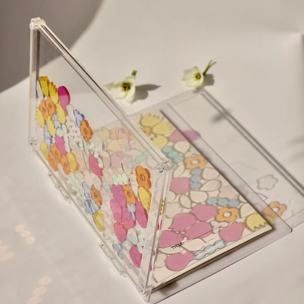 Couverture transparente en forme de cœur en acrylique pour journal de bricolage, couverture de particules de sables mouvants transparente