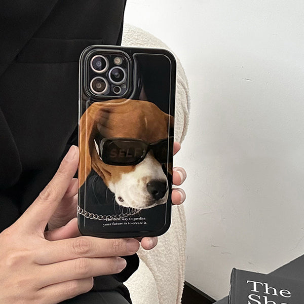 Black iPhone Case with Cool Beagle Sunglasses Design - Compatible with Multiple iPhone Models
