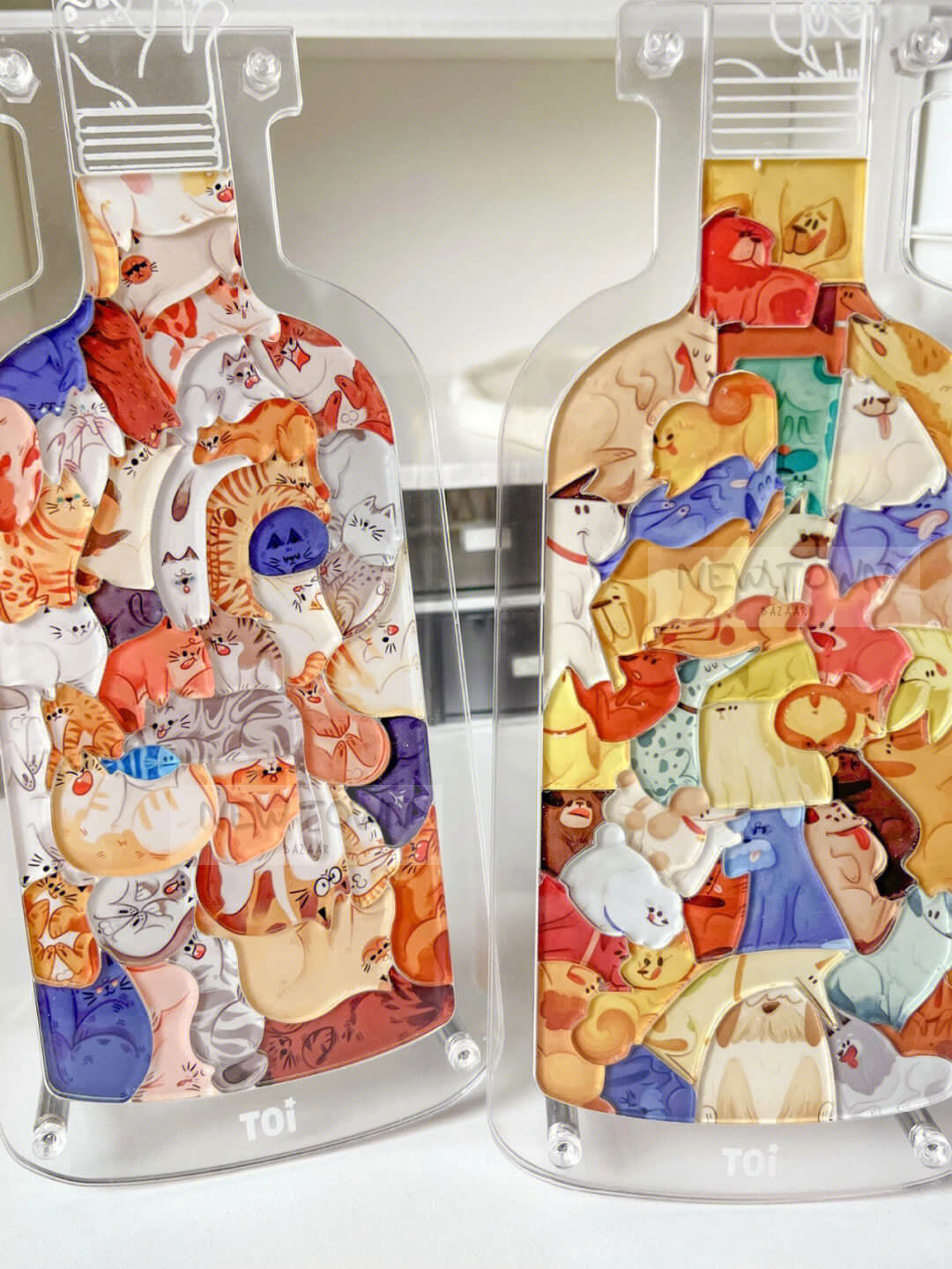 Puzzle Animaux dans la bouteille | Puzzle créatif Animal mignon 3D chat chien lapin acrylique