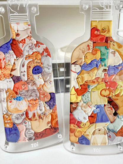 Puzzle Animaux dans la bouteille | Puzzle créatif Animal mignon 3D chat chien lapin acrylique