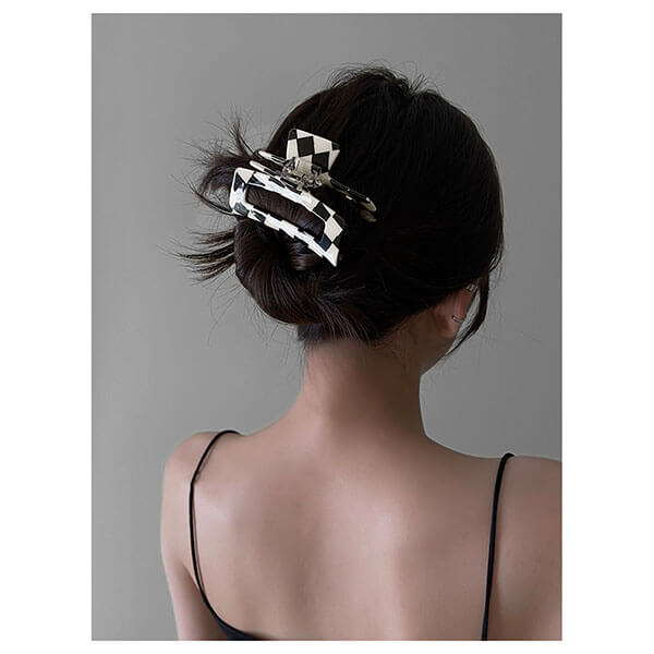 Black and White Checkerboard Hair Clips