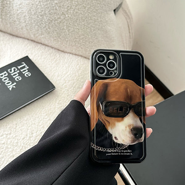 Black iPhone Case with Cool Beagle Sunglasses Design - Compatible with Multiple iPhone Models