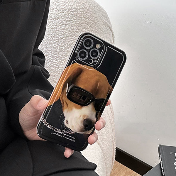 Black iPhone Case with Cool Beagle Sunglasses Design - Compatible with Multiple iPhone Models