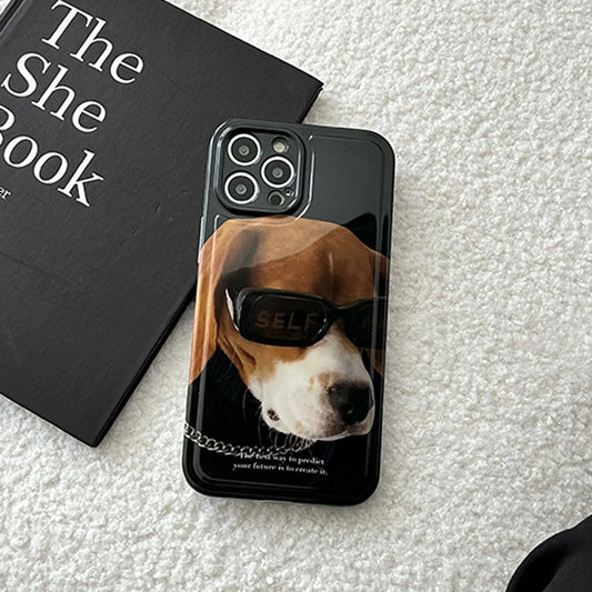 Black iPhone Case with Cool Beagle Sunglasses Design - Compatible with Multiple iPhone Models