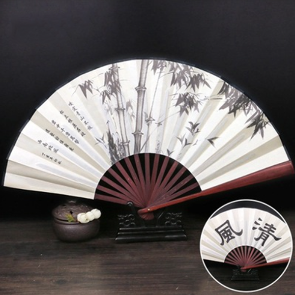 Éventail pliant en bambou et soie de style chinois