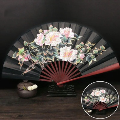 Éventail pliant en bambou et soie de style chinois