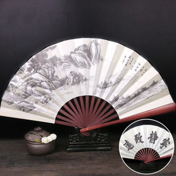 Éventail pliant en bambou et soie de style chinois