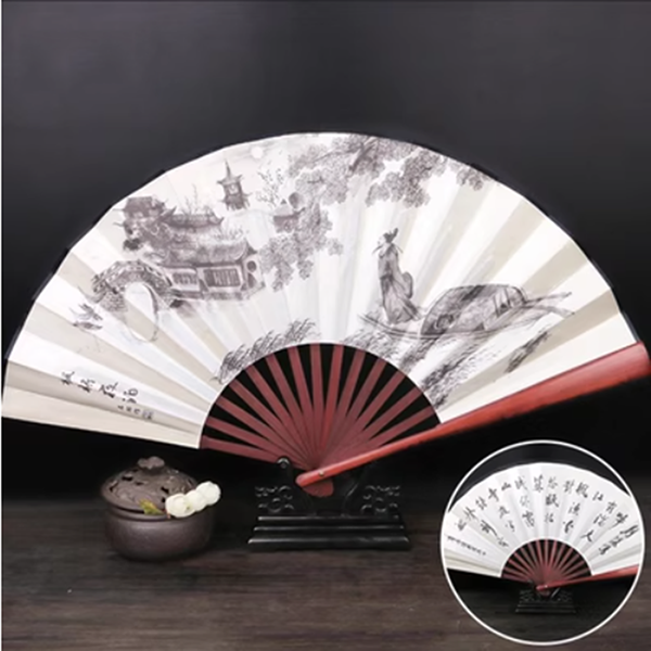 Éventail pliant en bambou et soie de style chinois