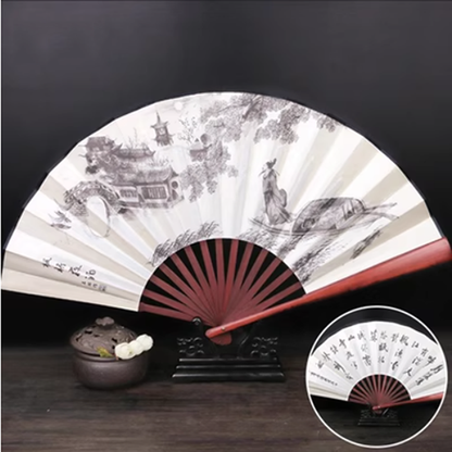 Éventail pliant en bambou et soie de style chinois