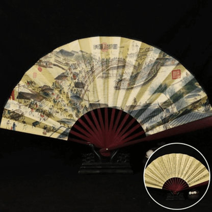 Éventail pliant en bambou et soie de style chinois