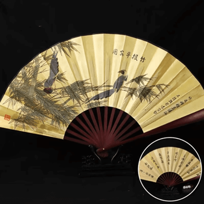 Éventail pliant en bambou et soie de style chinois