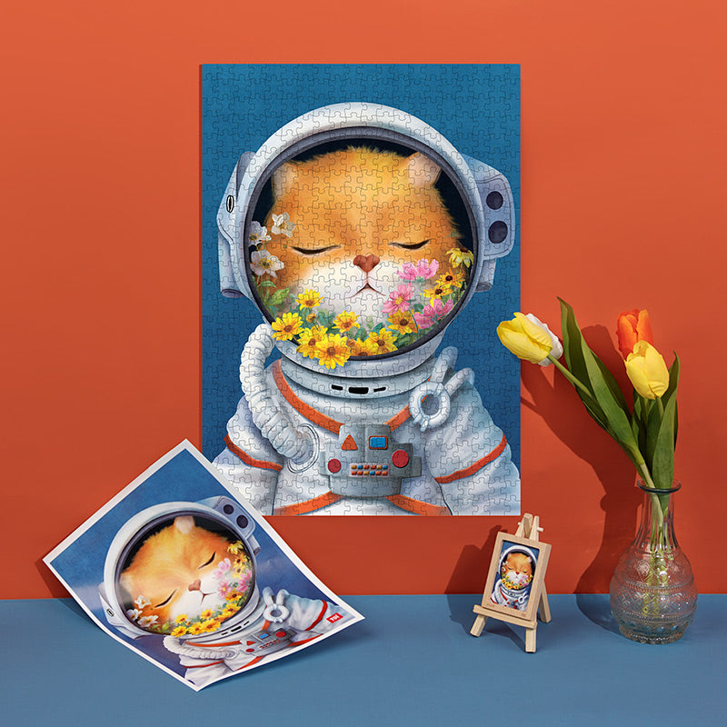 Cute Flower Cosmonaut Cat Jigsaw PuzzleTOINEW TOWN BAZAAR