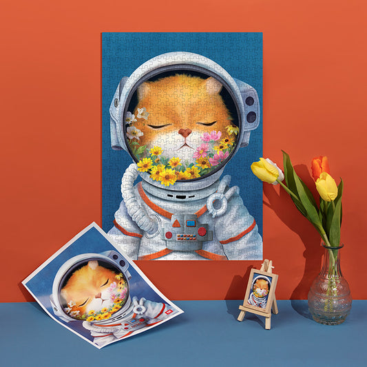 Cute Flower Cosmonaut Cat Jigsaw PuzzleTOINEW TOWN BAZAAR