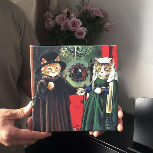 Arnolfini Cat Couple Oil Painting Print Cat, oil painting, print NEW TOWN BAZAAR Arts & Entertainment