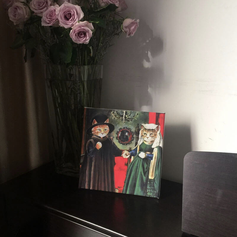 Arnolfini Cat Couple Oil Painting Print Cat, oil painting, print NEW TOWN BAZAAR Arts & Entertainment