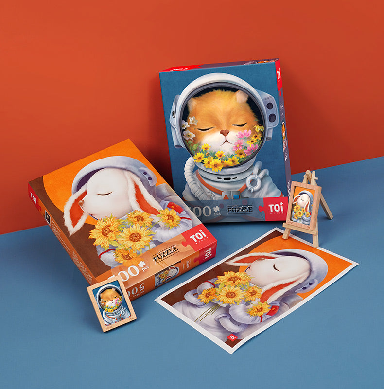 Cute Flower Cosmonaut Cat Jigsaw PuzzleTOINEW TOWN BAZAAR
