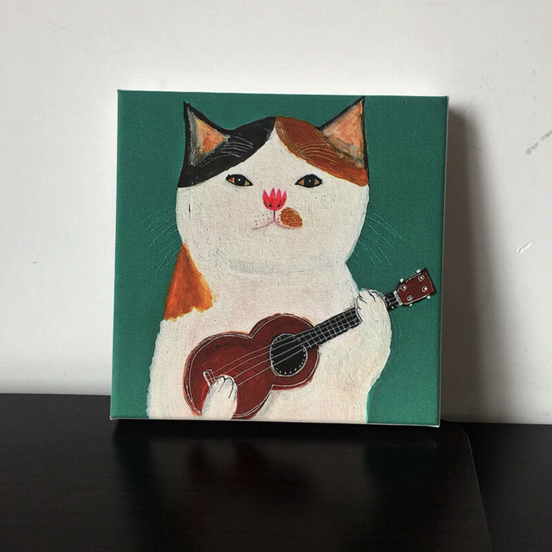 Cat Playing Guitar Oil Painting Print Cat, oil painting, print NEW TOWN BAZAAR Arts & Entertainment