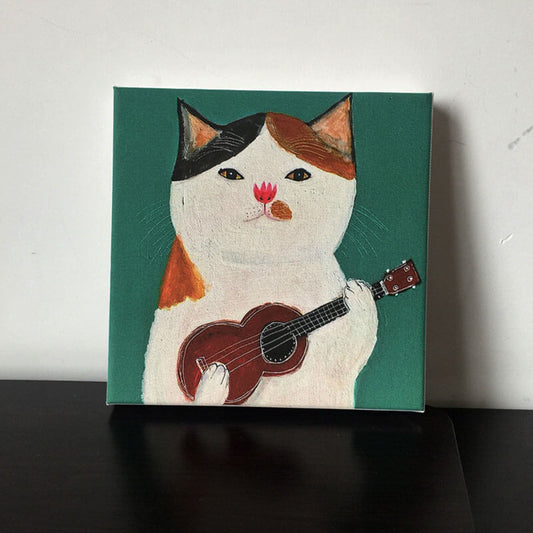 Cat Playing Guitar Oil Painting Print Cat, oil painting, print NEW TOWN BAZAAR Arts & Entertainment