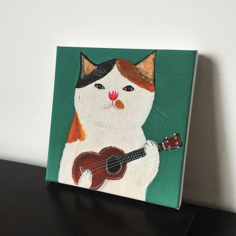 Cat Playing Guitar Oil Painting Print Cat, oil painting, print NEW TOWN BAZAAR Arts & Entertainment