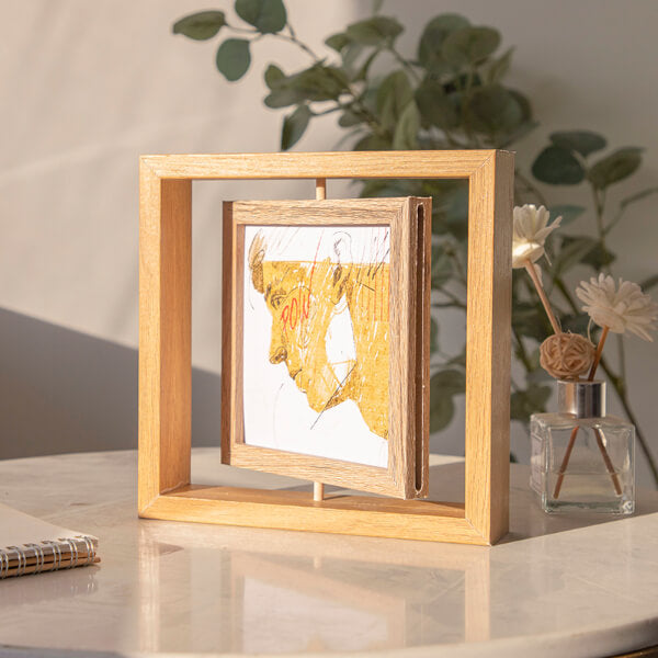 Cadre Photo Cadre Spécimen En Bois Rotatif Carré Double Face Transparent