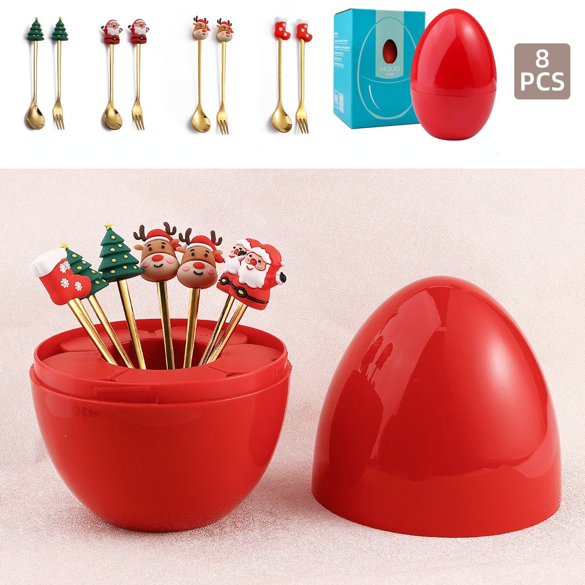 Christmas Dessert Egg-Shaped Cutlery SetChristmas, kitchenNEW TOWN BAZAAR