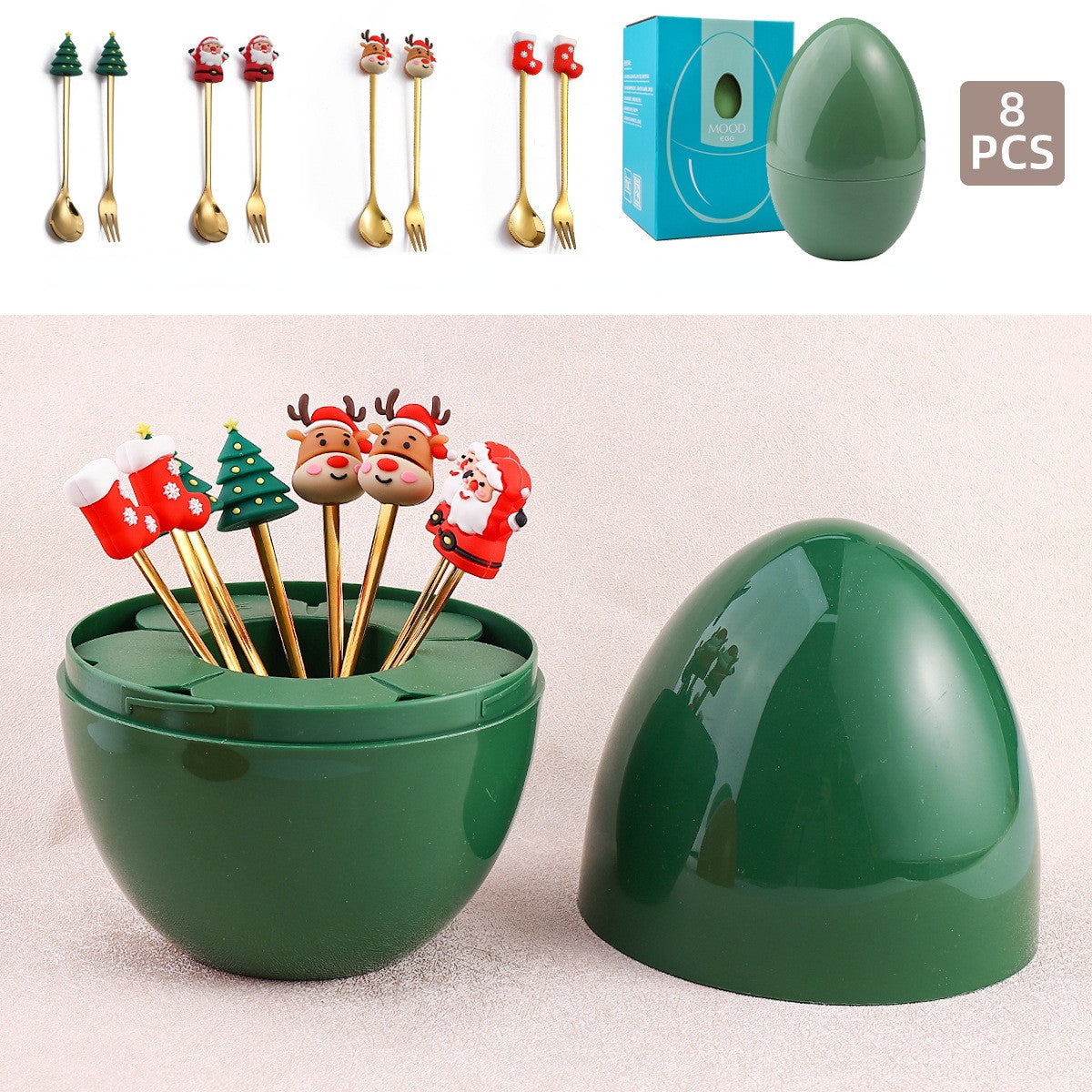 Christmas Dessert Egg-Shaped Cutlery SetChristmas, kitchenNEW TOWN BAZAAR