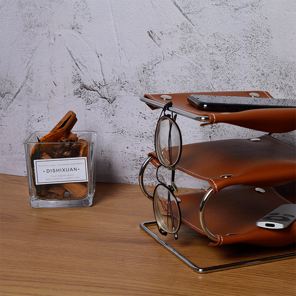 Three-layer Leather Decorative TraysNEW TOWN BAZAAR
