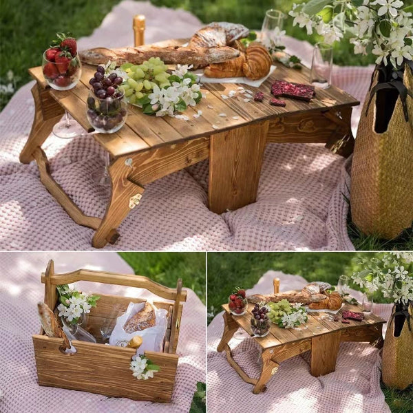 Folding Picnic Basket TableNEW TOWN BAZAAR