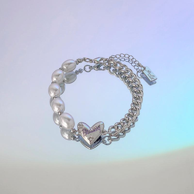 Beaded Pearl Thick Chain Bracelet